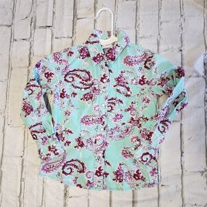 Cruel Girl Mint Green and Burgundy Paisley Western Shirt - Kids